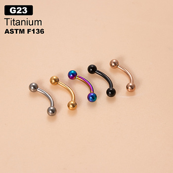 G23 Titanium Eyebrow Round Ball Curved Barbell Eyebrow Rings, Stainless Steel Color, 10mm, Pin: 1.2mm