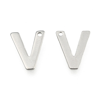 304 Stainless Steel Letter Charms, Letter.V, 11x9x0.8mm, Hole: 1mm