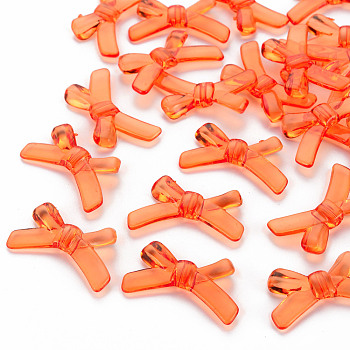 Transparent Acrylic Beads, Bowknot, Coral, 20x34x5.5mm, Hole: 1.8mm, about 435pcs/500g