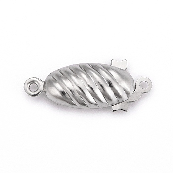 304 Stainless Steel Box Clasps, Oval, Stainless Steel Color, 21x8x5mm, Hole: 1mm