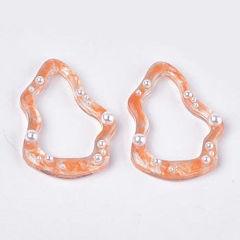 Resin Pendants, with ABS Plastic Imitation Pearl, Coral, 38.5~39x28x6mm, Hole: 1.2mm