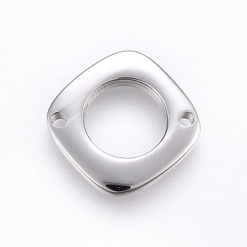 304 Stainless Steel Links connectors, Rhombus, Stainless Steel Color, 15x15x2mm, Hole: 1.4mm