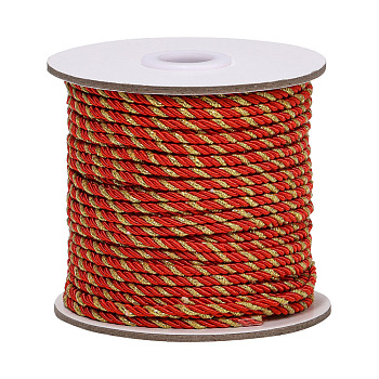 Polyester Cords, Milan Cords/Twisted Cords, 3-Ply, Red, 3mm, about 35m/roll