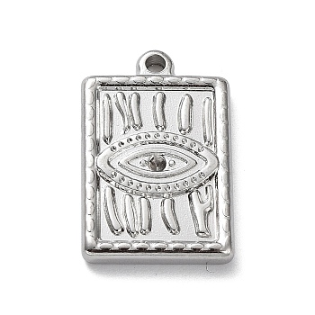 304 Stainless Steel Pendant Rhinestone Settings, Rectangle with Eye, Stainless Steel Color, Fit for 1mm Rhinestone, 20.5x13x2.5mm, Hole: 1.6mm