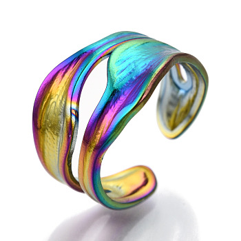 304 Stainless Steel Cuff Ring, Wide Band Rings, Open Ring for Women Girls, Rainbow Color, US Size 8(18.1mm)