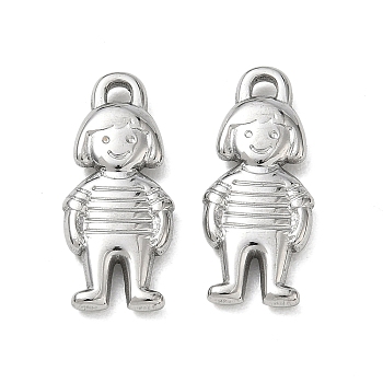 304 Stainless Steel Pendants, Girl with Striped Shirt Charms, Stainless Steel Color, 23x10x3mm, Hole: 2x1.8mm
