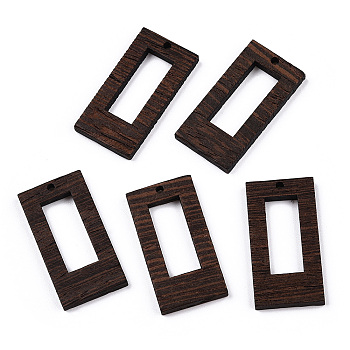 Natural Wenge Wood Pendants, Undyed, Rectangle Frame Charms, Coconut Brown, 38x19.5x3.5mm, Hole: 2mm