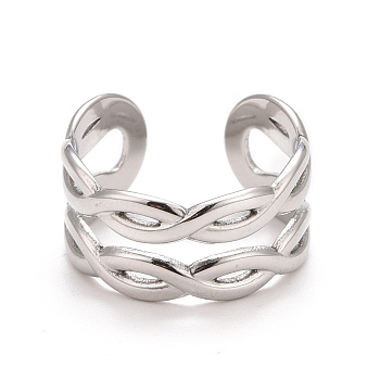 304 Stainless Steel Hollow Chunky Open Cuff Ring for Women, Stainless Steel Color, US Size 8 1/2(18.5mm)