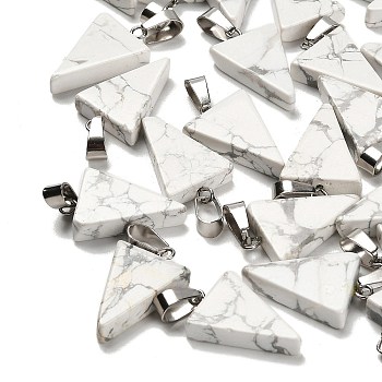 Natural Howlite Pendants, with 201 Stainless Steel Finding, Triangle, 24x15x5mm, Hole: 3x7.5mm