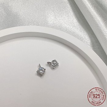 Rhodium Plated 925 Sterling Silver Micro Pave Clear Cubic Zirconia Charms, Diamond, Real Platinum Plated, 7x5x3mm, Hole: 1.5mm