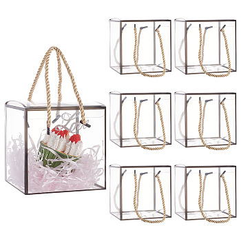 Transparent PVC Plastic Gift Box, with Polyester Cord, Square, Black, Finished Product: 12x12x12cm, about 3pcs/set