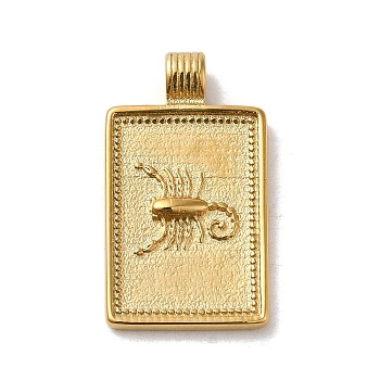 304 Stainless Steel Pendants, Rectangle with Constellations, Real 14K Gold Plated, Scorpio, 25x14x2mm, Hole: 2mm