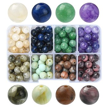 160Pcs 8 Styles Acrylic Beads, Imitation Gemstone, Round, Mixed Color, 8mm, Hole: 1.8mm, 20pcs/style