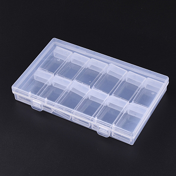 Plastic Bead Containers, Flip Top Bead Storage, For Seed Beads Storage Box, with PP Plastic Packing Box, Rectangle, Clear, 12pcs containers/box, 5x2.7x1.2cm, Hole: 0.9x1cm