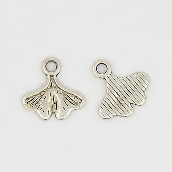 Tibetan Style Alloy Charms, Cadmium Free & Nickel Free & Lead Free, Leaf, Antique Silver, 13x13x1mm, Hole: 2mm