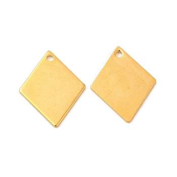 201 Stainless Steel Pendants, Rhombus Charm, Real 24K Gold Plated, 16x13x0.5mm, Hole: 1.2mm