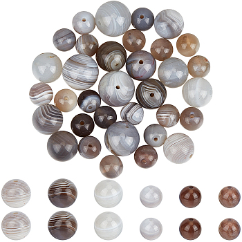 35Pcs 3 Styles Natural Botswana Agate Beads, Round, 6~10.5mm, Hole: 0.7~0.8mm