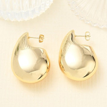 Brass Stud Earrings for Women, Teardrop, Real 14K Gold Plated, 43x29x17mm