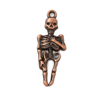 Tibetan Style Alloy Pendants, Skeleton, Red Copper, 42.5x15.5x3.5mm, Hole: 2.5mm