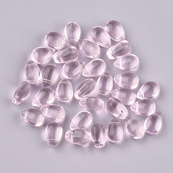 Transparent Glass Charms, Teardrop, Pink, 9x6x6mm, Hole: 0.5mm