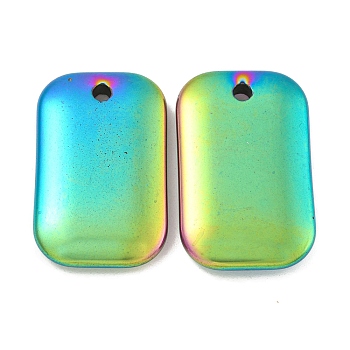 Electroplated Synthetic Non-Magnetic Hematite Pendants, Rectangle Charms, Rainbow Plated, 34x21.5x5mm, Hole: 2.8mm