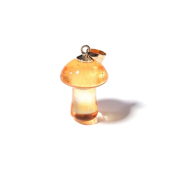 Lampwork Pendants, Mushroom Charms, Golden, Orange, 25x15mm