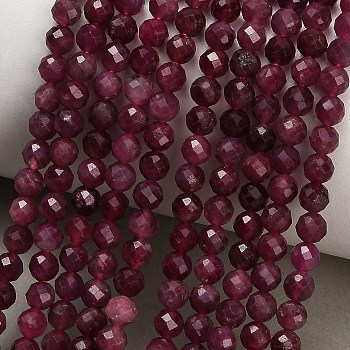 Natural Red Tourmaline Beads Strands, Faceted, Round, 4~4.5mm, Hole: 0.6mm, about 91~92pcs/strand, 15.08''~15.43''(38.3~39.2cm)