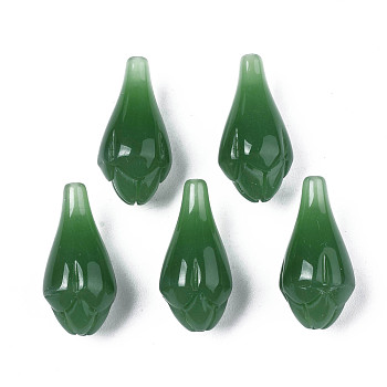 Imitation Jade Glass Beads, Half Drilled, Flower Bud, Sea Green, 10.5x20~21mm, Hole: 1mm