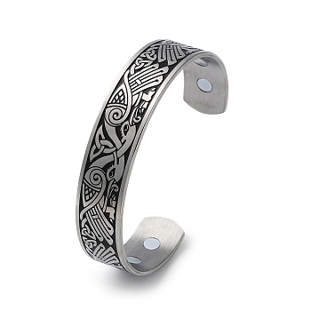 304 Stainless Steel Magnetic Cuff Bangles, Enamel Trinity Knot Open Bangle, Stainless Steel Color, Inner Diameter: 2x2-1/2 inch(5.2x6.25cm)