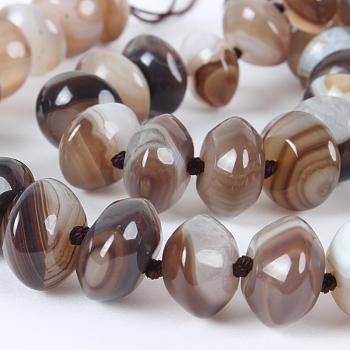 Glossy Dyed Natural Striped Agate/Banded Agate Rondelle Bead Strands, Rosy Brown, 14x8mm, Hole: 1mm, about 40pcs/strand, 16.15 inch