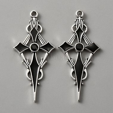 Antique Silver Black Cross Alloy Rhinestone+Enamel Pendants