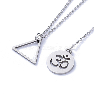 Flat Round with Om Symbol Lariat Necklaces & Triangle Pendant Necklaces Sets(NJEW-JN02805-02)-2