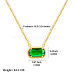 304 Stainless Steel Pave Cubic Zirconia Oval Birth Stone Pendant Necklaces for Women, Golden, Green, 18.50 inch(47cm)(FS-WGC2097-03)