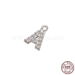 Real Platinum Plated Rhodium Plated 925 Sterling Silver Micro Pave Clear Cubic Zirconia Charms, Initial Letter, Letter A, 8.5x6x1mm, Hole: 0.9mm(STER-P054-10P-A)