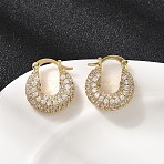 Brass Micro Pave Clear Cubic Zirconia Flat Round Hoop Earrings, Cadmium Free & Lead Free, Rack Plating, Long-Lasting Plated, Real 18K Gold Plated, 19.5x17x6.5mm(EJEW-K318-04A-G)