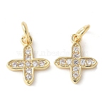 Brass Micro Pave Clear Cubic Zirconia Pendants, Real 18K Gold Plated Charms, Cadmium Free & Lead Free, Long-Lasting Plated, Rack Plating, with Jump Ring, Cross, 10x8x1mm, Hole: 3.5mm(KK-Q031-31G-02)