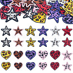 24Pcs Polyester Leopard Print Embroidery Cloth Iron on/Sew on Patches, Costume Accessories, Star & Heart, Mixed Color, 50~64x54~65x1.5mm(PATC-TAC0011-06)