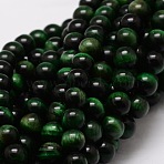 Natural Tiger Eye(Dyed & Heated) Round Beads Strands, Green, 10mm, Hole: 1mm, about 38pcs/strand, 14.96 inch(38cm)(G-E329-10mm-40A)