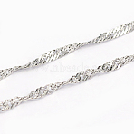 Tarnish Resistant 304 Stainless Steel Singapore Chains, Water Wave Chains, Soldered, Stainless Steel Color, 1.5x0.3mm(CHS-L001-155)