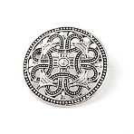 Tibetan Style Alloy Brooches, Flat Round with Knot, Antique Silver, 34x34x5mm(JEWB-O016-03A-AS)