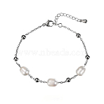Real 18K Gold Plated Stainless Steel Freshwater Pearl Handmade Chain Bracelets for Women(FW1421-6)