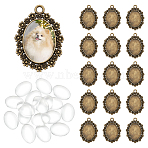 20Pcs Alloy Oval Pendant Cabochon Settings, 20Pcs Transparent Oval Glass Cabochons, Antique Bronze, 25~41x18~29.5x2.5mm, Hole: 3mm(DIY-UN0006-89)