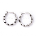 Non-Tarnish 304 Stainless Steel Twist Rope Hoop Earrings for Women, Stainless Steel Color, 22x22x3.5mm, Pin: 0.8x1mm(EJEW-G298-07A-P)
