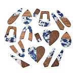 Walnut Wood & Transparent Resin Pendants, Mixed Shapes Charm, Blue, 21~52.5x10.5~39.5x3~3.5mm, Hole: 1.8~2mm, about 16pcs/set(WD-CBA583A-18)