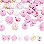 34Pcs 6 Styles Silicone Beads, Mixed Shapes, Focal Beads, Violet, 15~21mm(SIL-TA0003-51A)