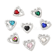 Rack Plating Alloy Pandants, with Glass, Nickel Free, Heart Charms, Platinum, Mixed Color, 19x19x5mm, Hole: 2.3mm(PALLOY-Q443-04P)