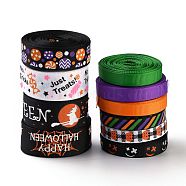 10 Rolls Halloween Grosgrain Ribbons, Polyester Ribbons, for Gift Wrapping, Crafts Accessories, Mixed Color, 3/8 inch(10mm), 5/8 inch(16mm), 7/8 inch(22mm)(SRIB-P015-01)
