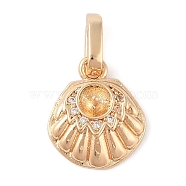 Brass Micro Pave Cubic Zirconia Pendant Bails, Shell Shape, Real 14K Gold Plated, 16x14x4mm(KK-N256-17A-G)