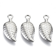 201 Stainless Steel Charms, Laser Cut, Leaf, Stainless Steel Color, 14x6x1mm, Hole: 1.4mm(X-STAS-R116-055)