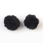 Handmade Faux Rabbit Fur Pom Pom Ball Covered Pendants, Fuzzy Bunny Hair Balls, with Elastic Fiber, Black, 50~60mm, Hole: 4x5mm(WOVE-F021-B10)